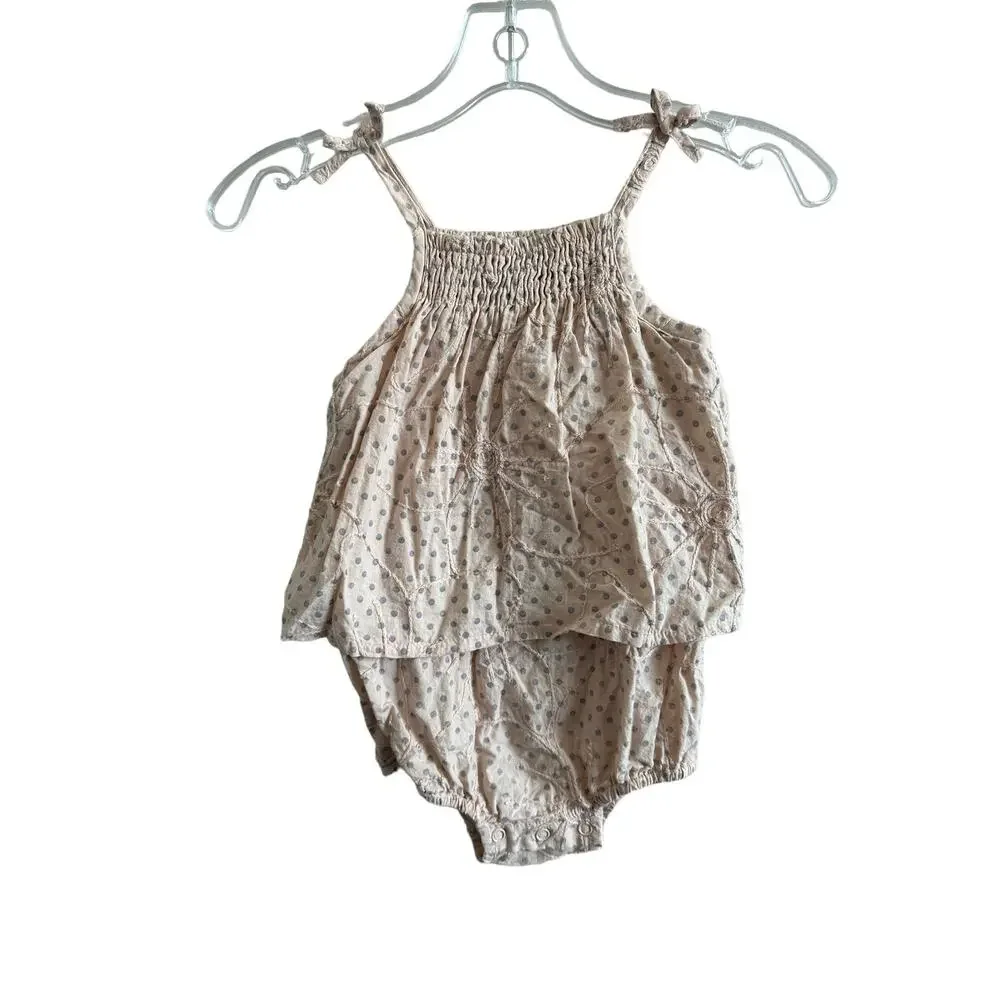 Piccino Piccina Girls 12M Pink and Gray Polka Dot Sleeveless Cotton One Piece
